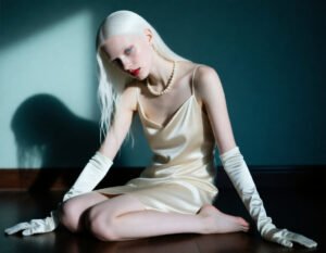 Albino Model in Teal Wall Portrait