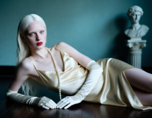 Albino Model in Teal Wall Portrait